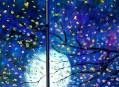 Blue Moon Tree Stream Flyfies Gartendekoration Landschaftswandkunst Naturlandschaftsdetail